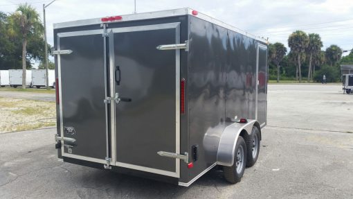 7x14 TA Trailer - Charcoal Gray, Double Doors, Side Door, Flat Front