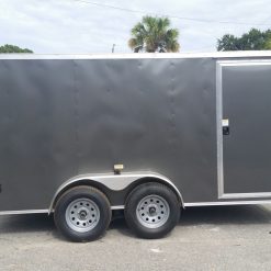 7x14 TA Trailer - Charcoal Gray, Double Doors, Side Door, Flat Front