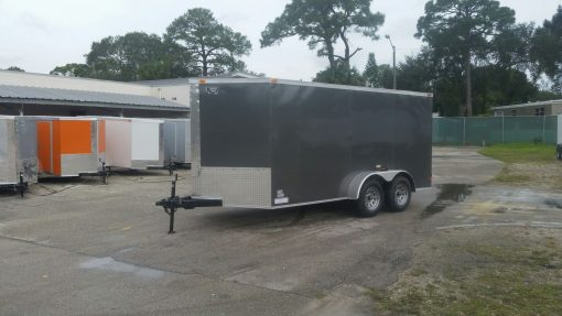 7x14 TA Trailer - Charcoal Grey, Ramp, Side Door