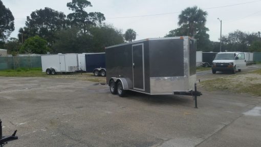 7x14 TA Trailer - Charcoal Grey, Ramp, Side Door