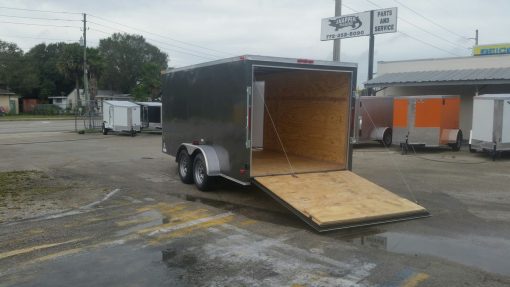 7x14 TA Trailer - Charcoal Grey, Ramp, Side Door