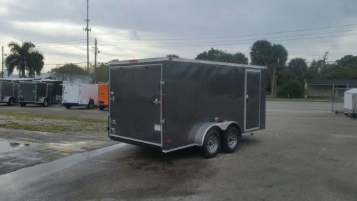 7x14 TA Trailer - Charcoal Grey, Ramp, Side Door