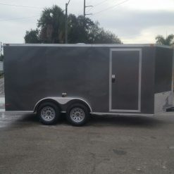 7x14 TA Trailer - Charcoal Grey, Ramp, Side Door