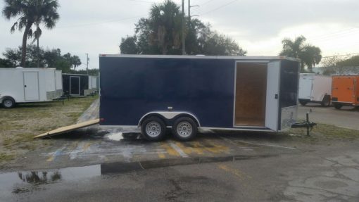 7x16 TA Trailer - Blue, Ramp, Side Door