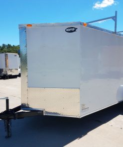 7x16 TA Trailer - White, Double Barn Doors, Side Door, Ladder Racks, Bias