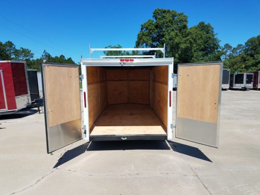 7x16 TA Trailer - White, Double Barn Doors, Side Door, Ladder Racks, Bias