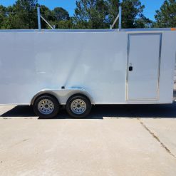 7x16 TA Trailer - White, Double Barn Doors, Side Door, Ladder Racks, Bias