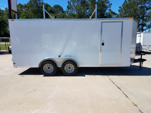 7x16 TA Trailer - White, Double Barn Doors, Side Door, Ladder Racks, Bias