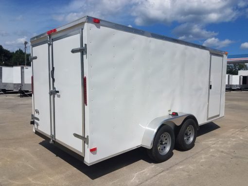 7x16 TA Trailer - White, Double Barn Doors, Side Door, Luan Ceiling, Insultated Walls and Ceiling