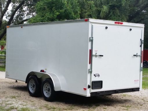 7x16 TA Trailer - White, Ramp, Side Door, Flat Front