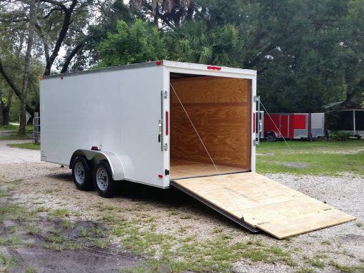 7x16 TA Trailer - White, Ramp, Side Door, Flat Front