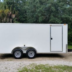 7x16 TA Trailer - White, Ramp, Side Door, Flat Front