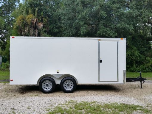 7x16 TA Trailer - White, Ramp, Side Door, Flat Front