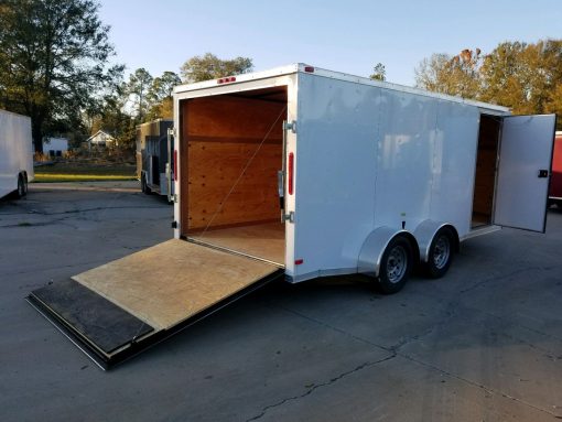 7x16 TA Trailer - White, Ramp, Side Door, Split Axles