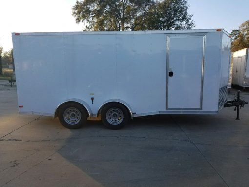 7x16 TA Trailer - White, Ramp, Side Door, Split Axles