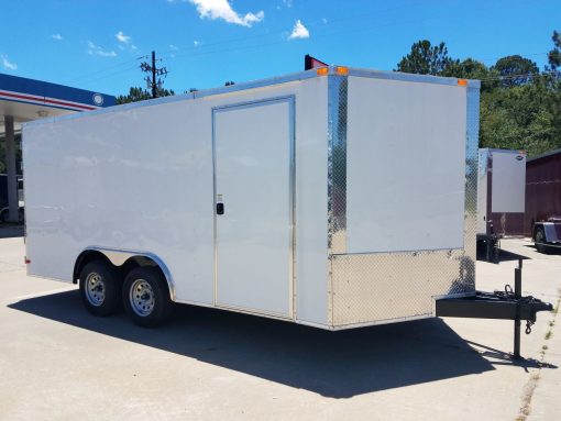 8.5x16 TA Trailer - White, Barn Doors, Side Door