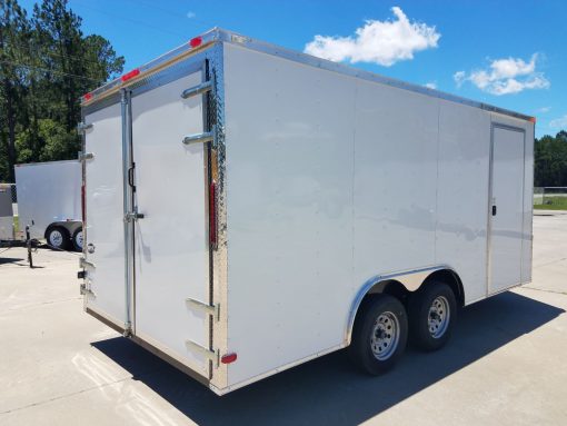 8.5x16 TA Trailer - White, Barn Doors, Side Door