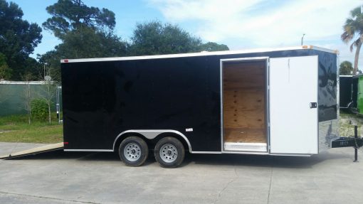 8.5x18 TA Trailer - Black, Ramp, Side Door