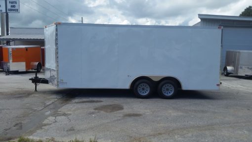 8.5x18 TA Trailer - White, Ramp, Side Door