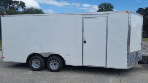 8.5x18 TA Trailer - White, Ramp, Side Door