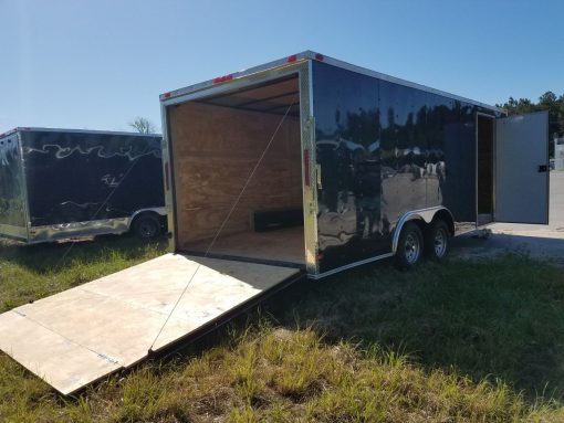 8.5x20 TA Trailer - Black, Ramp, Side Door, Bias Tires, Ramp in V-Nose, Access Door