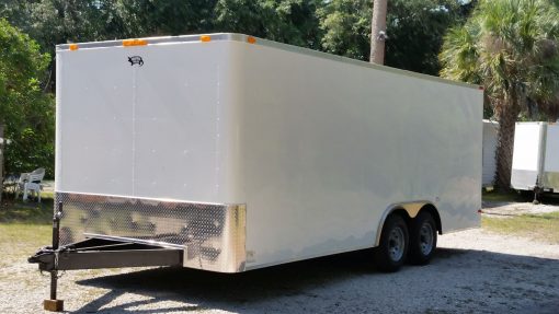 8.5x20 TA Trailer - White, Ramp, Side Door, 5K Axles, Flat Front