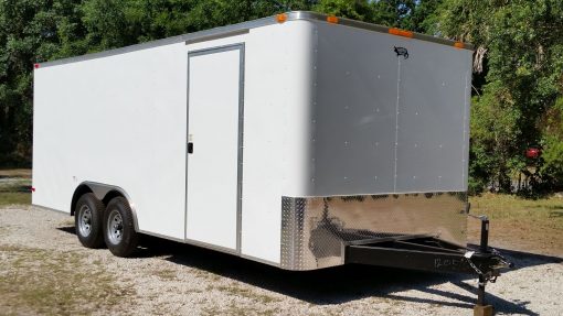 8.5x20 TA Trailer - White, Ramp, Side Door, 5K Axles, Flat Front