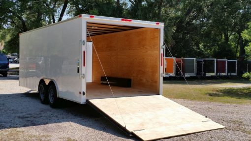 8.5x20 TA Trailer - White, Ramp, Side Door, 5K Axles, Flat Front