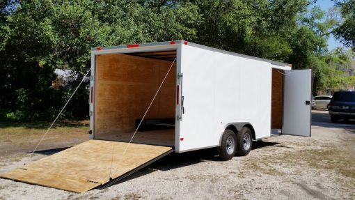 8.5x20 TA Trailer - White, Ramp, Side Door, 5K Axles, Flat Front