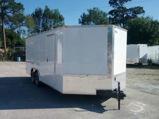 8.5x20 TA Trailer - White, Ramp, Side Door, 5K Axles