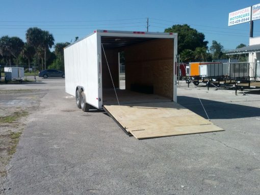 8.5x20 TA Trailer - White, Ramp, Side Door, 5K Axles