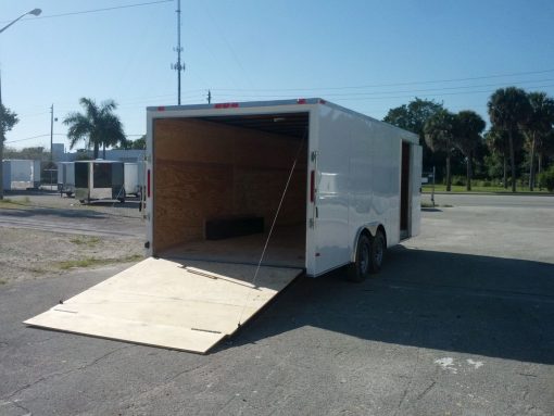 8.5x20 TA Trailer - White, Ramp, Side Door, 5K Axles