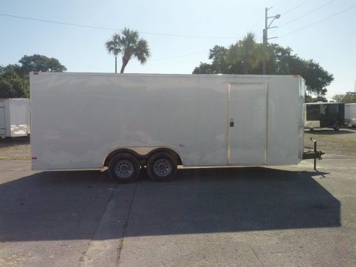 8.5x20 TA Trailer - White, Ramp, Side Door, 5K Axles