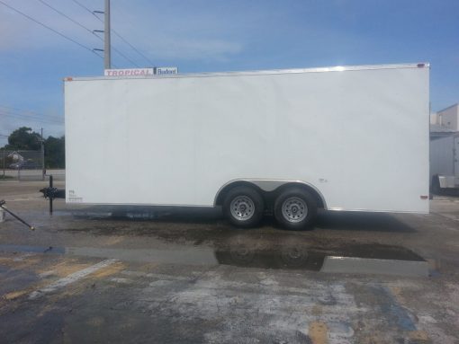 8.5x20 TA Trailer - White, Ramp, Side Door, 5K Axles, Extra Height