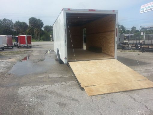 8.5x20 TA Trailer - White, Ramp, Side Door, 5K Axles, Extra Height