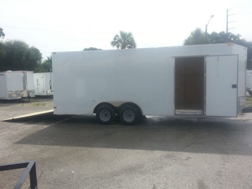 8.5x20 TA Trailer - White, Ramp, Side Door, 5K Axles, Extra Height