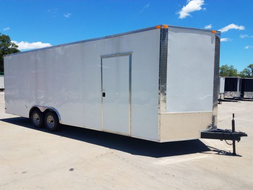 8.5x24 TA Trailer - White, Ramp, Side Door, Extra Height, Bias