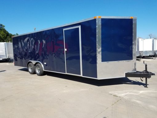 8.5x24 TA Trailer - Blue, Ramp, Side Door, 5K Axles