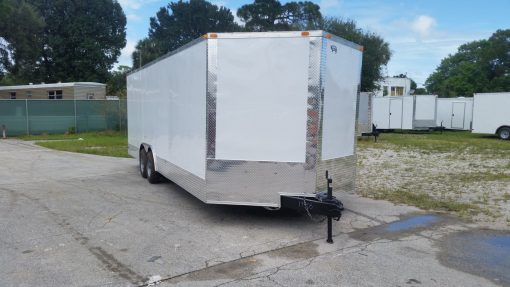 8.5x24 TA Trailer - White, Ramp, Side Door, 5K Axles, Extra Height, Extra Roof Vent