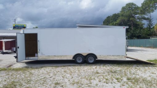 8.5x24 TA Trailer - White, Ramp, Side Door, 5K Axles, Extra Height, Extra Roof Vent