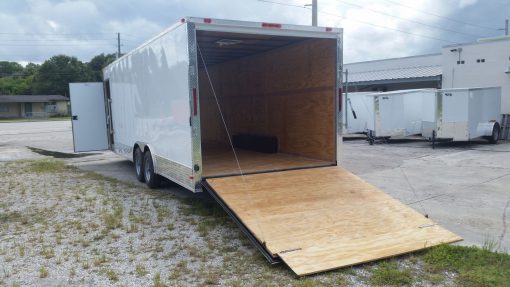 8.5x24 TA Trailer - White, Ramp, Side Door, 5K Axles, Extra Height, Extra Roof Vent