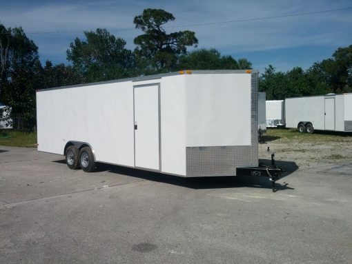 8.5x24 TA Trailer - White, Ramp, Side Door, 5K Axles