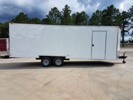 8.5x24 TA Trailer - White, Ramp, Side Door, 5K Axles, Options