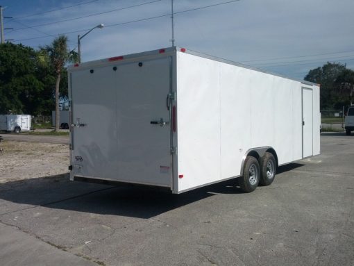 8.5x24 TA Trailer - White, Ramp, Side Door, 5K Axles